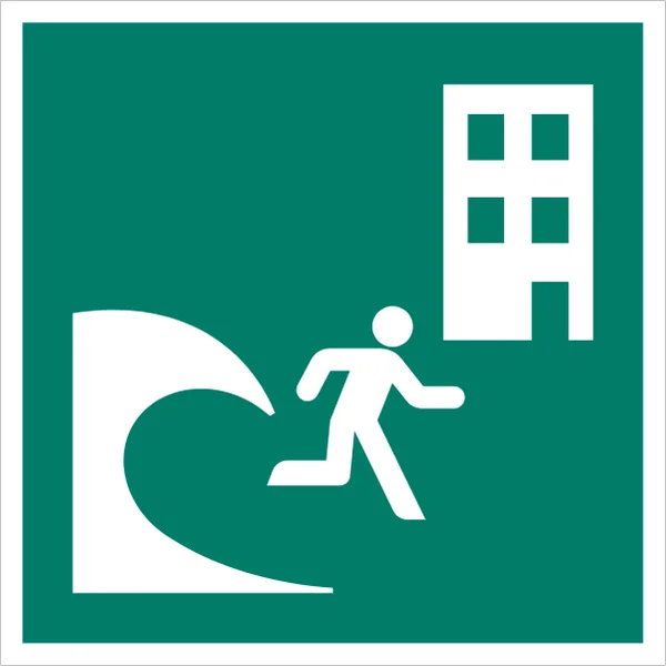 ISO 7010 E063 Tsunami evacuation building sign — Emergency / Escape safety pictogram