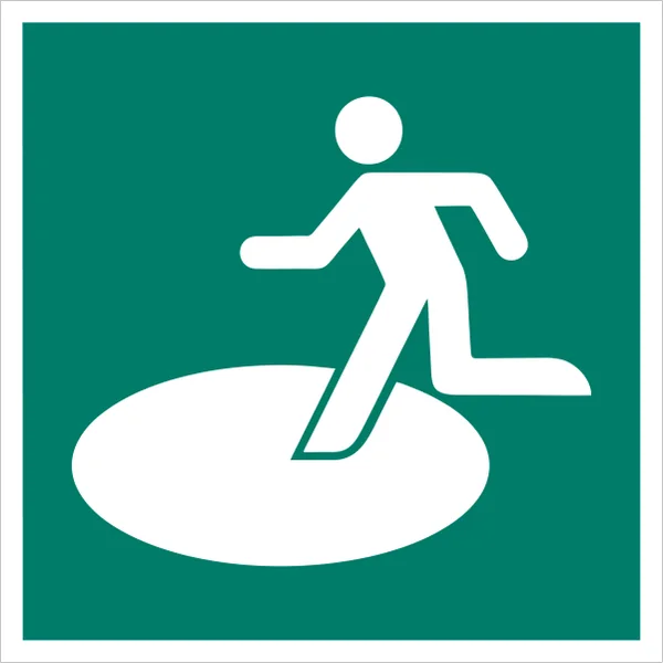 ISO 7010 E065 Natural disaster outdoor refuge area sign — Emergency / Escape safety pictogram
