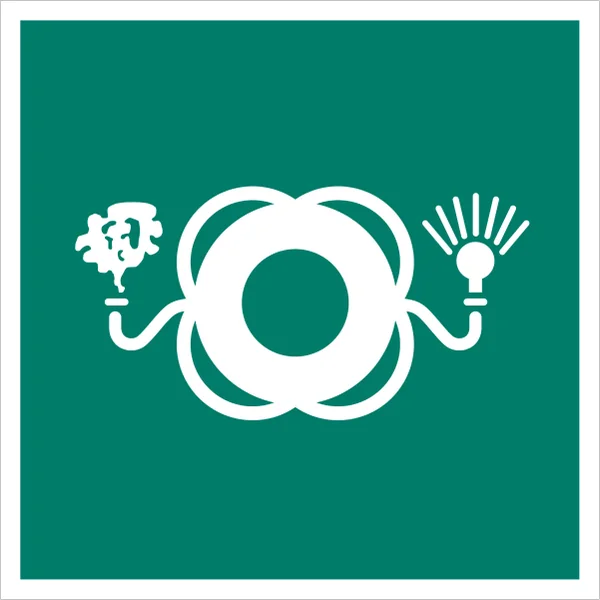 ISO 7010 E068 Lifebuoy with light and smoke sign — Emergency / Escape safety pictogram
