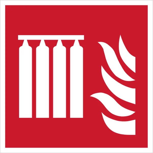 ISO 7010 F008 Fixed fire extinguishing battery sign — Fire Equipment safety pictogram