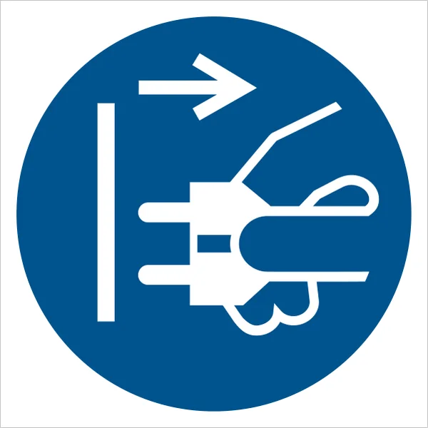 ISO 7010 M006 Disconnect mains plug from electrical outlet sign — Mandatory safety pictogram