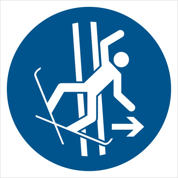 ISO 7010 M035 Immediately leave the tow-track in the event of falling sign — Mandatory safety pictogram