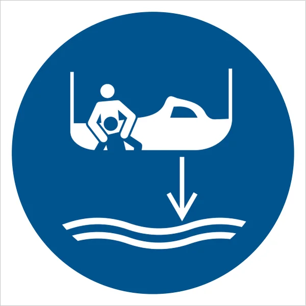 ISO 7010 M041 Lower rescue boat to the water in launch sequence sign — Mandatory safety pictogram
