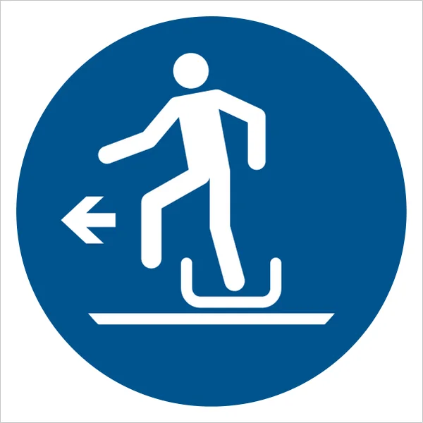 ISO 7010 M050 Alighting from toboggan to the left sign — Mandatory safety pictogram