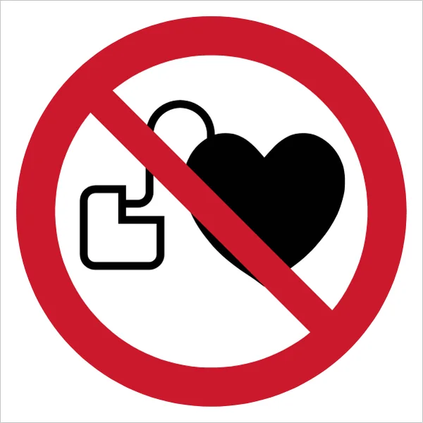 ISO 7010 P007 No access for people with active implanted cardiac devices sign — Prohibition safety pictogram