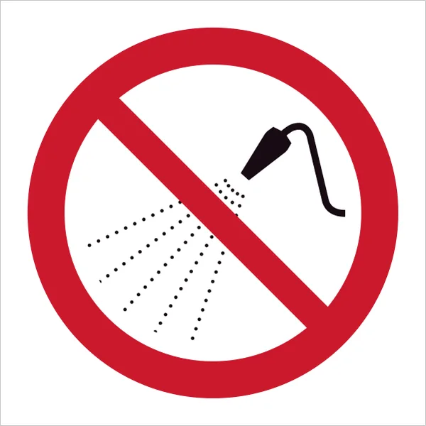 ISO 7010 P016 Do not spray with water sign — Prohibition safety pictogram