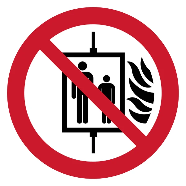 ISO 7010 P020 Do not use lift in the event of fire sign — Prohibition safety pictogram