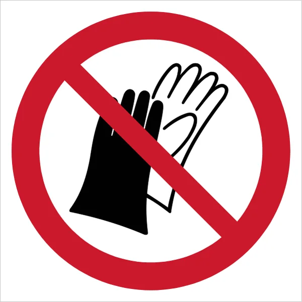 ISO 7010 P028 Do not wear gloves sign — Prohibition safety pictogram