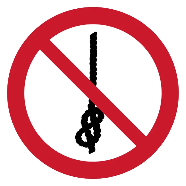 ISO 7010 P030 Do not tie knots in rope sign — Prohibition safety pictogram