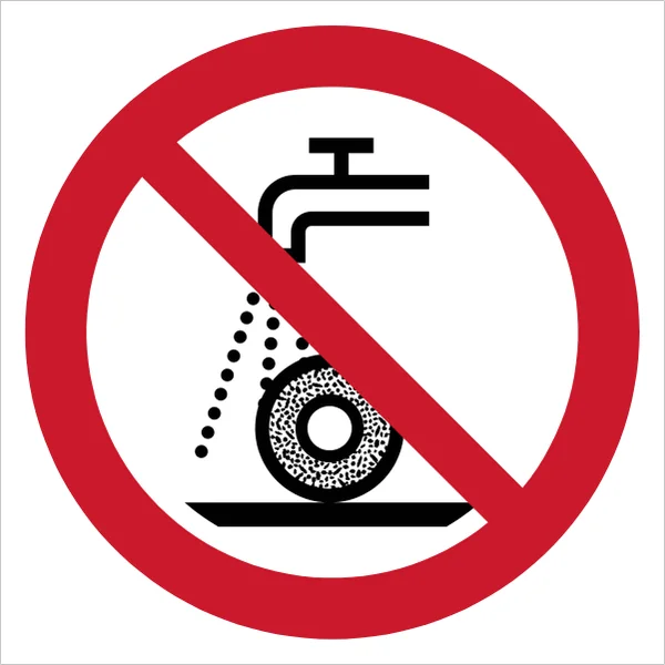 ISO 7010 P033 Do not use for wet grinding sign — Prohibition safety pictogram