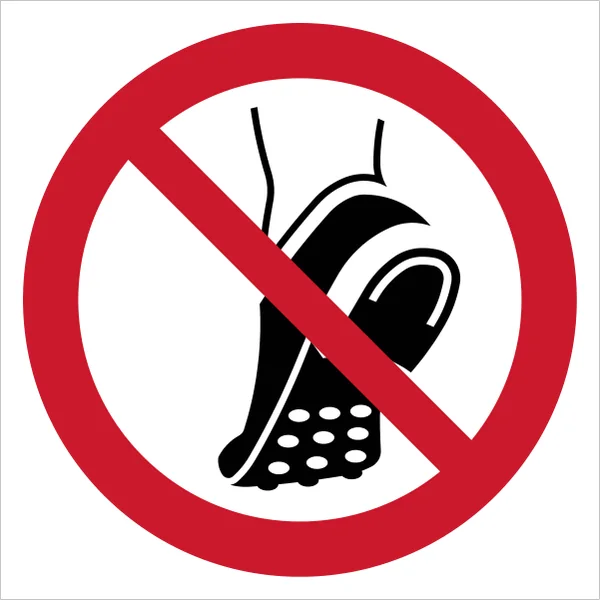 ISO 7010 P035 Do not wear metal-studded footwear sign — Prohibition safety pictogram
