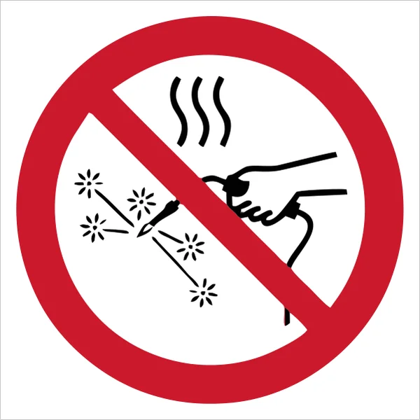 ISO 7010 P039 Hot works prohibited sign — Prohibition safety pictogram
