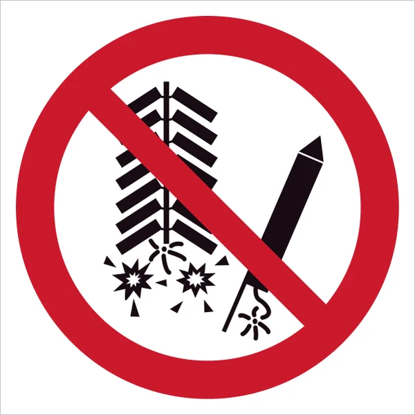 ISO 7010 P040 Do not set off fireworks sign — Prohibition safety pictogram