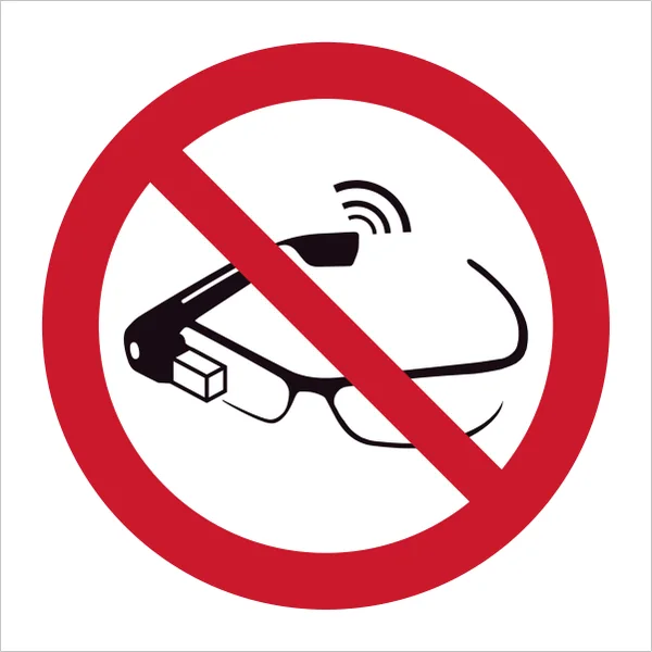 ISO 7010 P044 Use of smart glasses prohibited sign — Prohibition safety pictogram