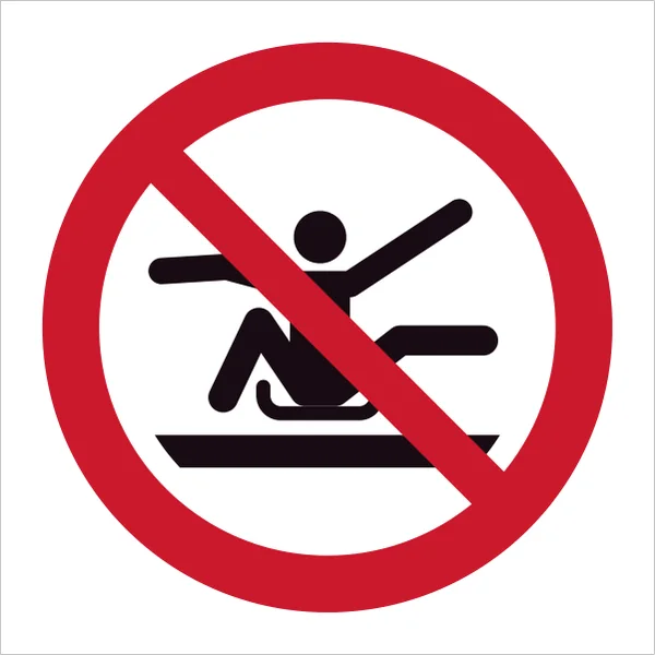 ISO 7010 P046 Do not stretch out of toboggan sign — Prohibition safety pictogram