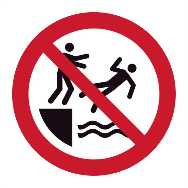 ISO 7010 P062 No pushing into water sign — Prohibition safety pictogram