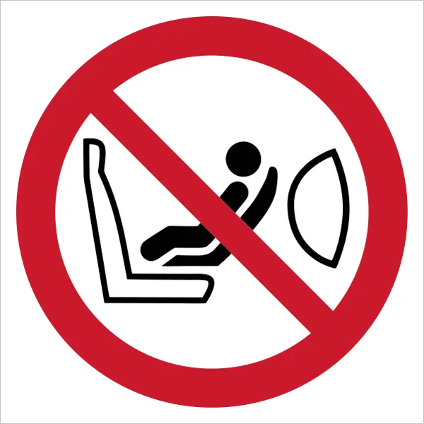ISO 7010 P074 Child seat installation prohibited sign — Prohibition safety pictogram