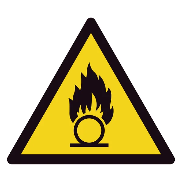 ISO 7010 W028 Oxidizing substance sign — Warning / Hazard safety pictogram
