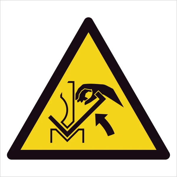ISO 7010 W031 Hand crushing between press brake and material sign — Warning / Hazard safety pictogram