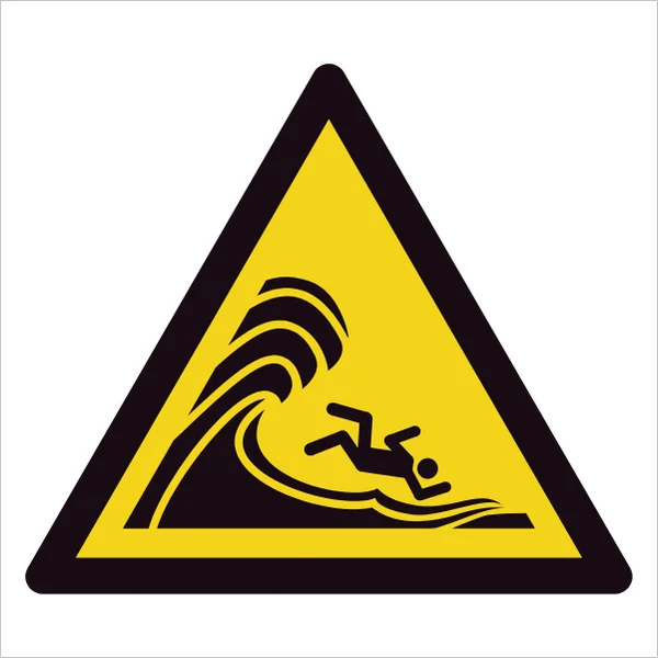ISO 7010 W065 High surf or large breaking waves sign — Warning / Hazard safety pictogram