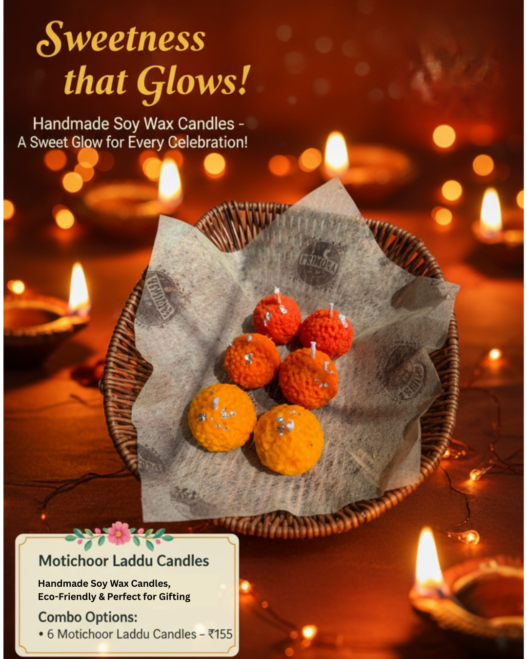 Special Kesar Flavoured Motichoor Laddu | Set of 6 | Primosa