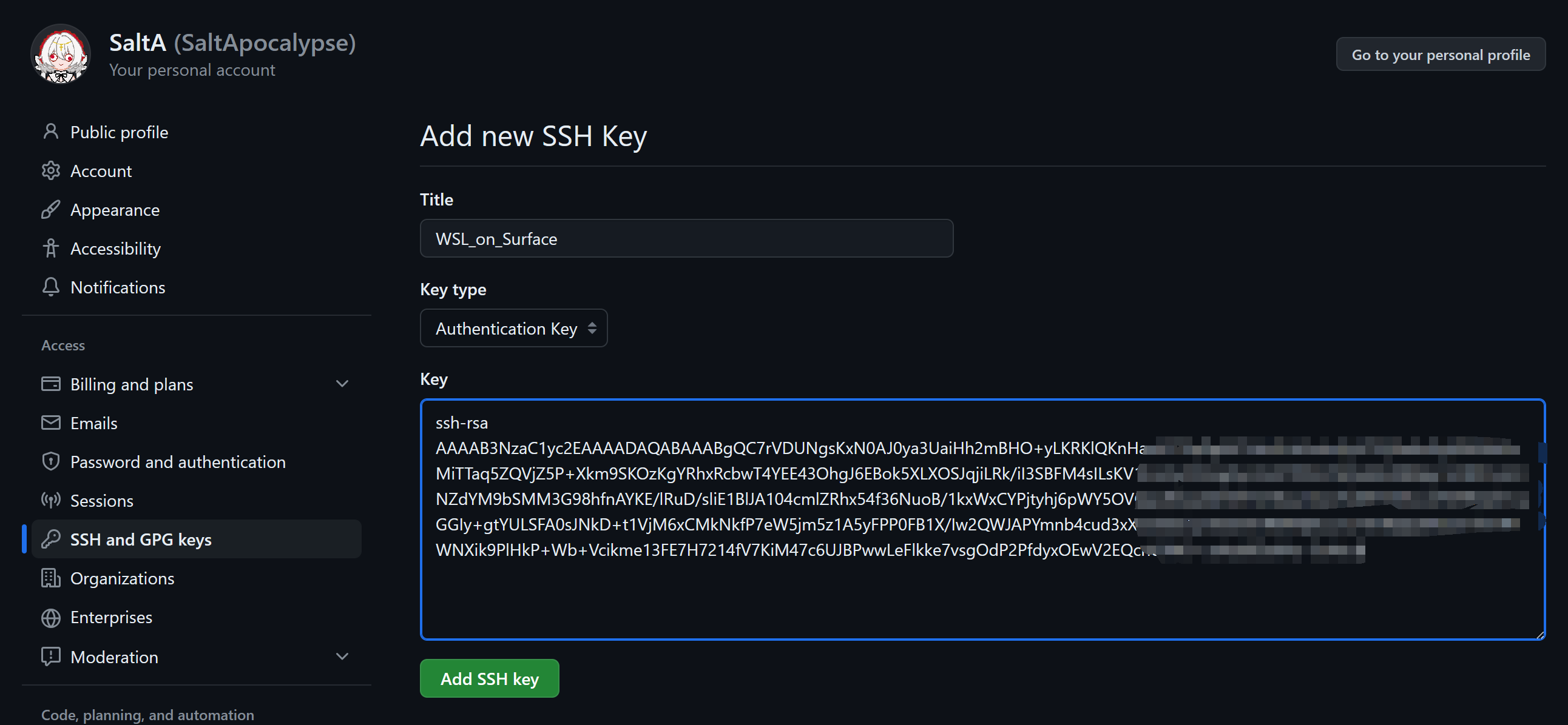 添加 SSH 公钥到 Github