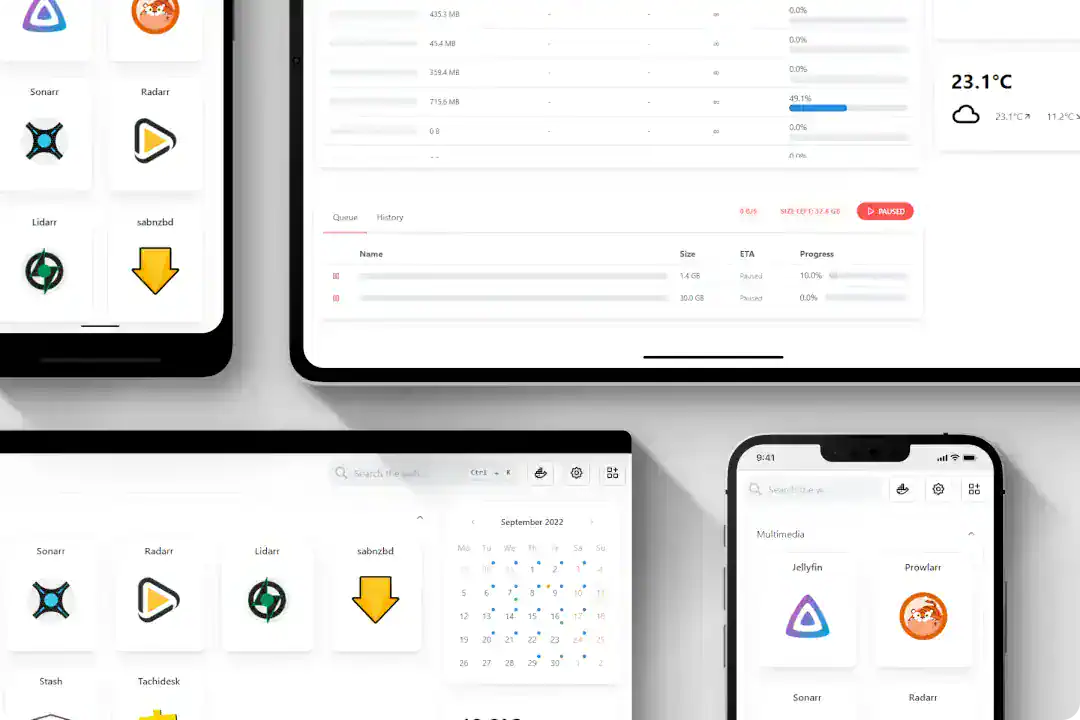 A screenshot of various Homarr dashboards configured for different views from the project's GitHub page.