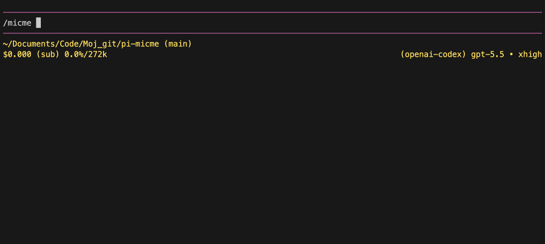 MicMe demo: record voice and paste the transcript into pi