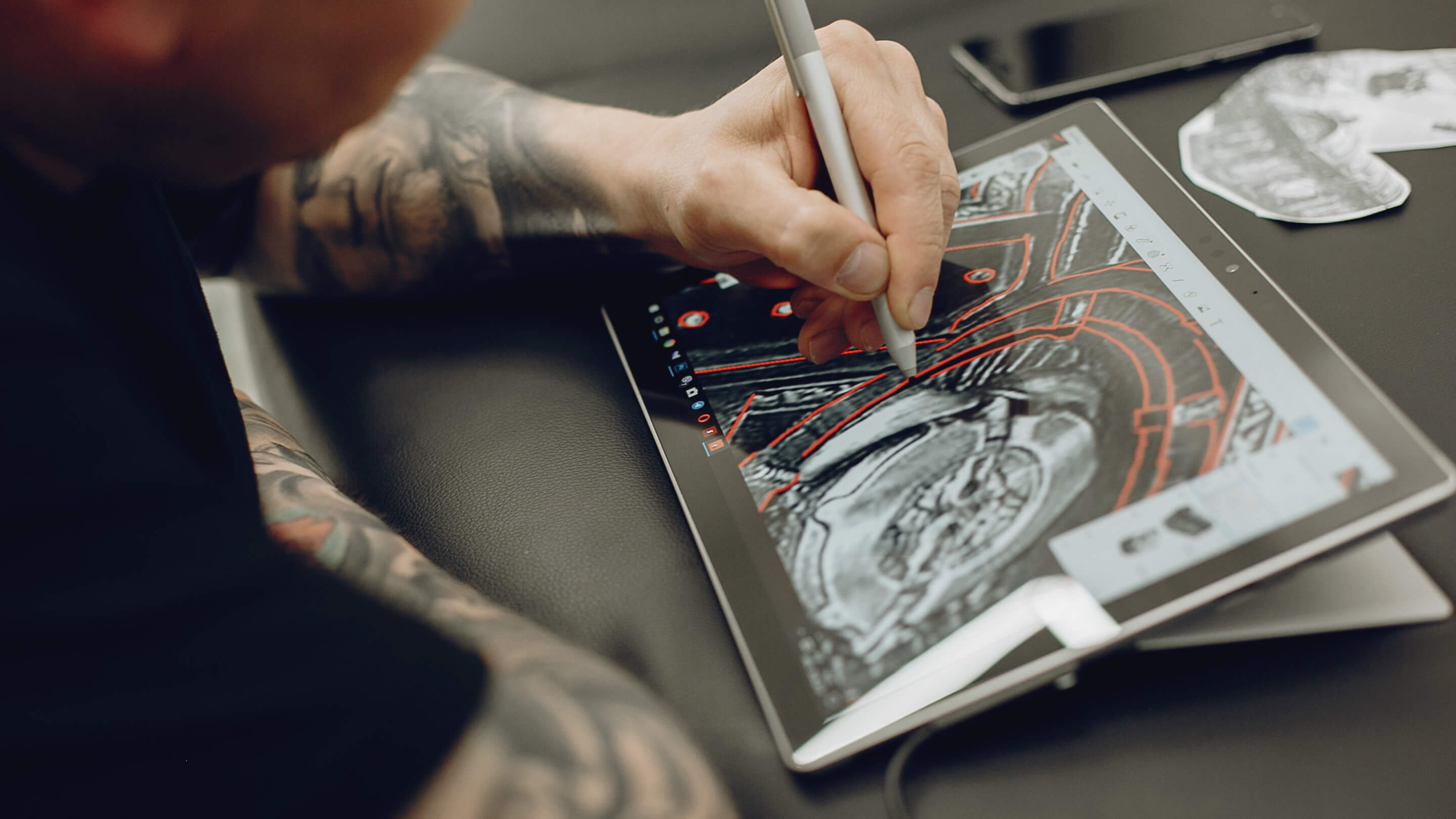 Image Man Drawing Sketch Tablet- Tattooist X Webflow Template