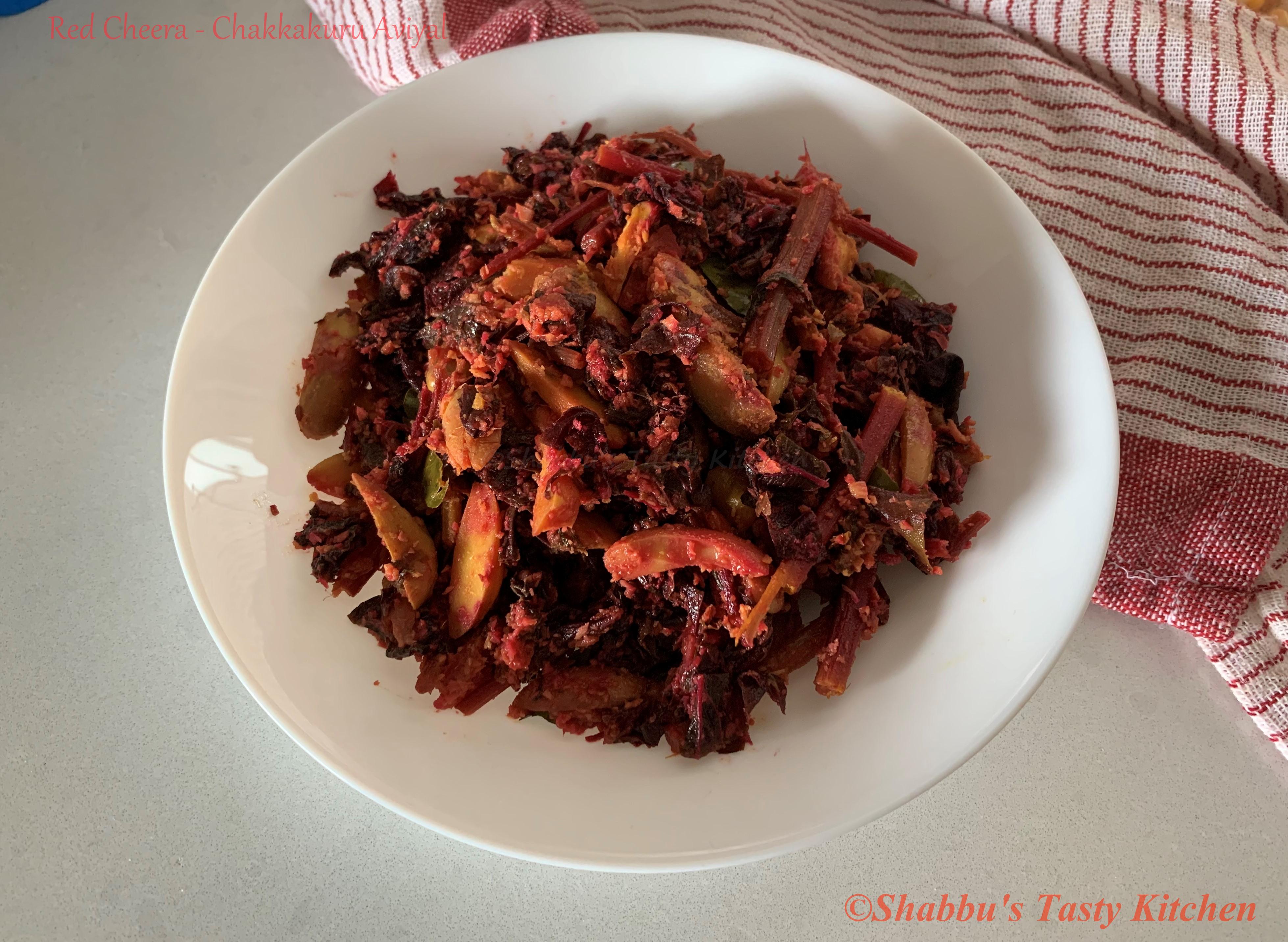 chuvanna-cheera-chakkakuru-red-spinach-jackfruit-seed-aviyal