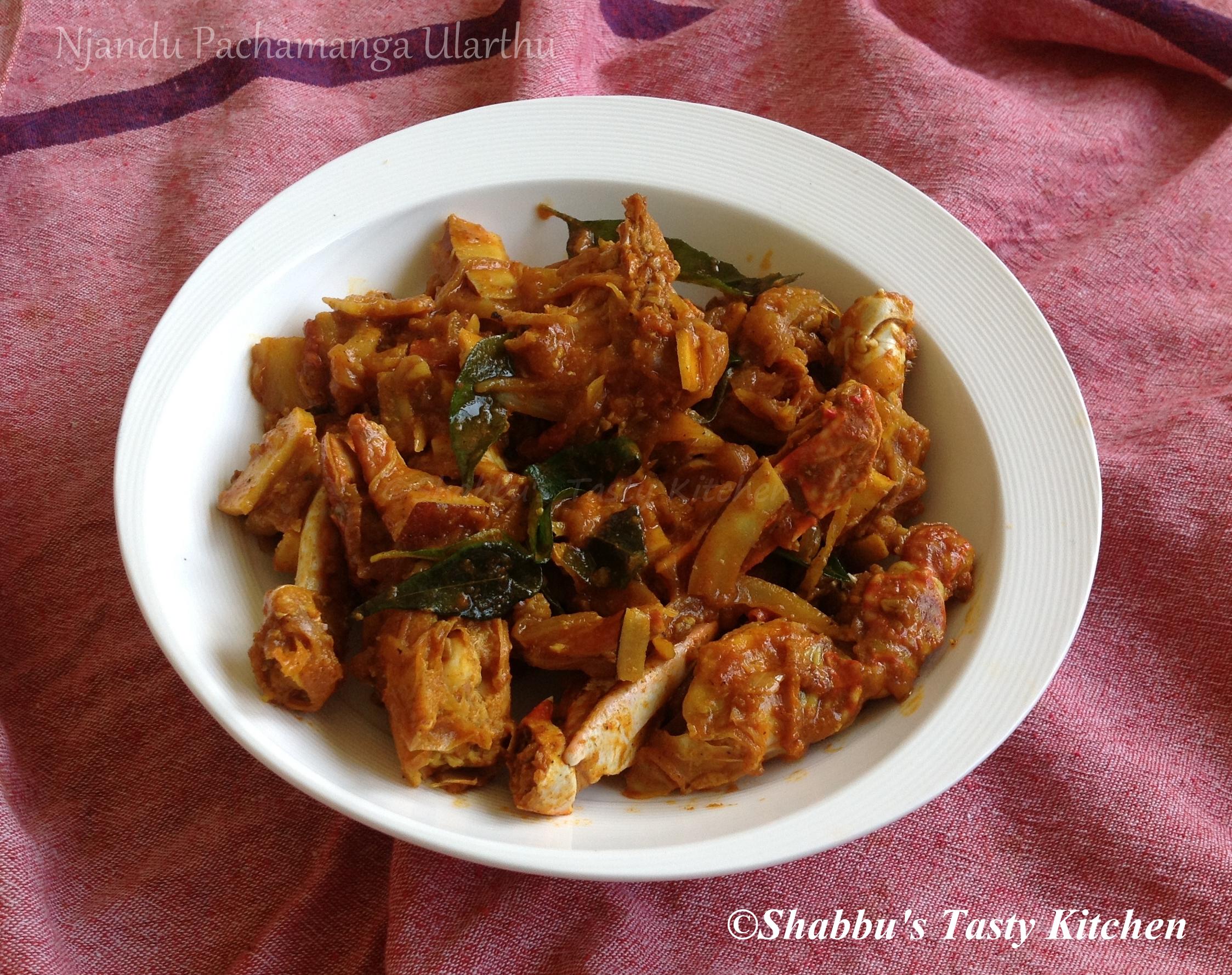 njandu-pacha-manga-ularthu-crab-roas