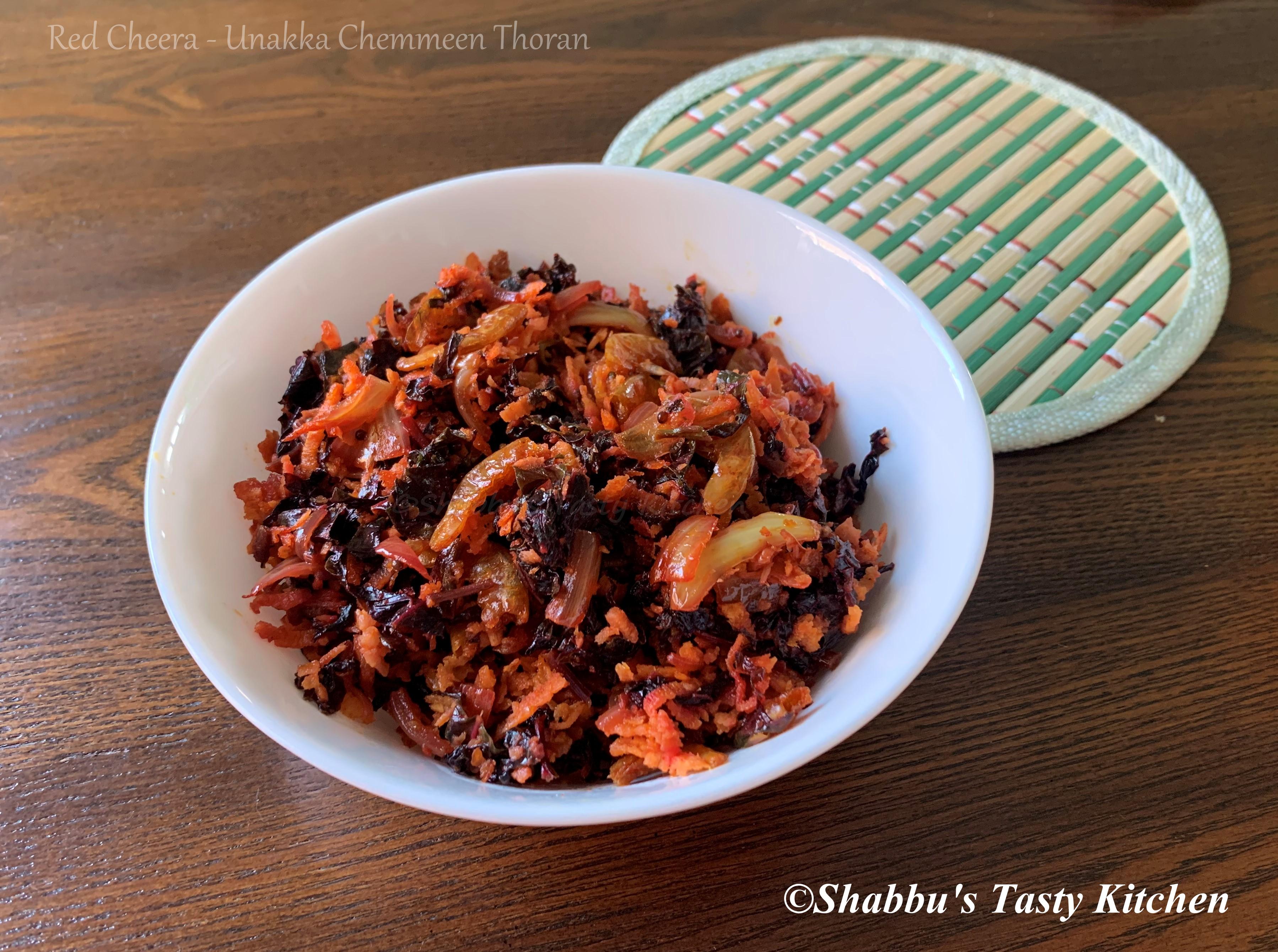 red-spinach-dried-prawns-chuvanna-cheera-unakka-chemmeen-thoran