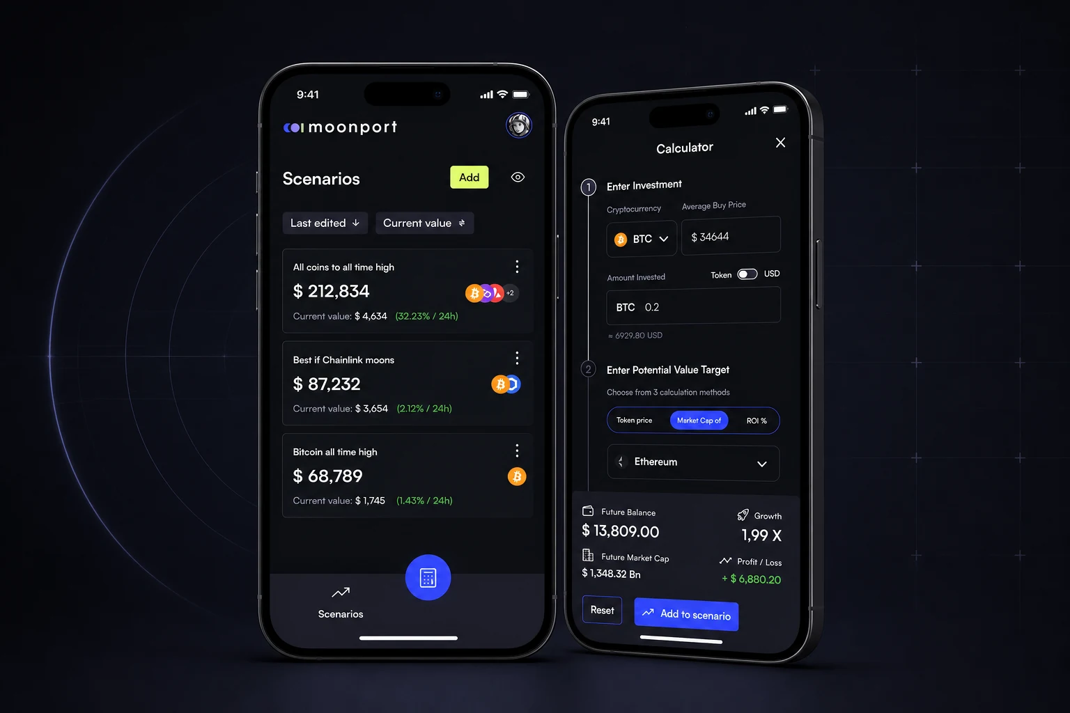 Moonport crypto calculator application