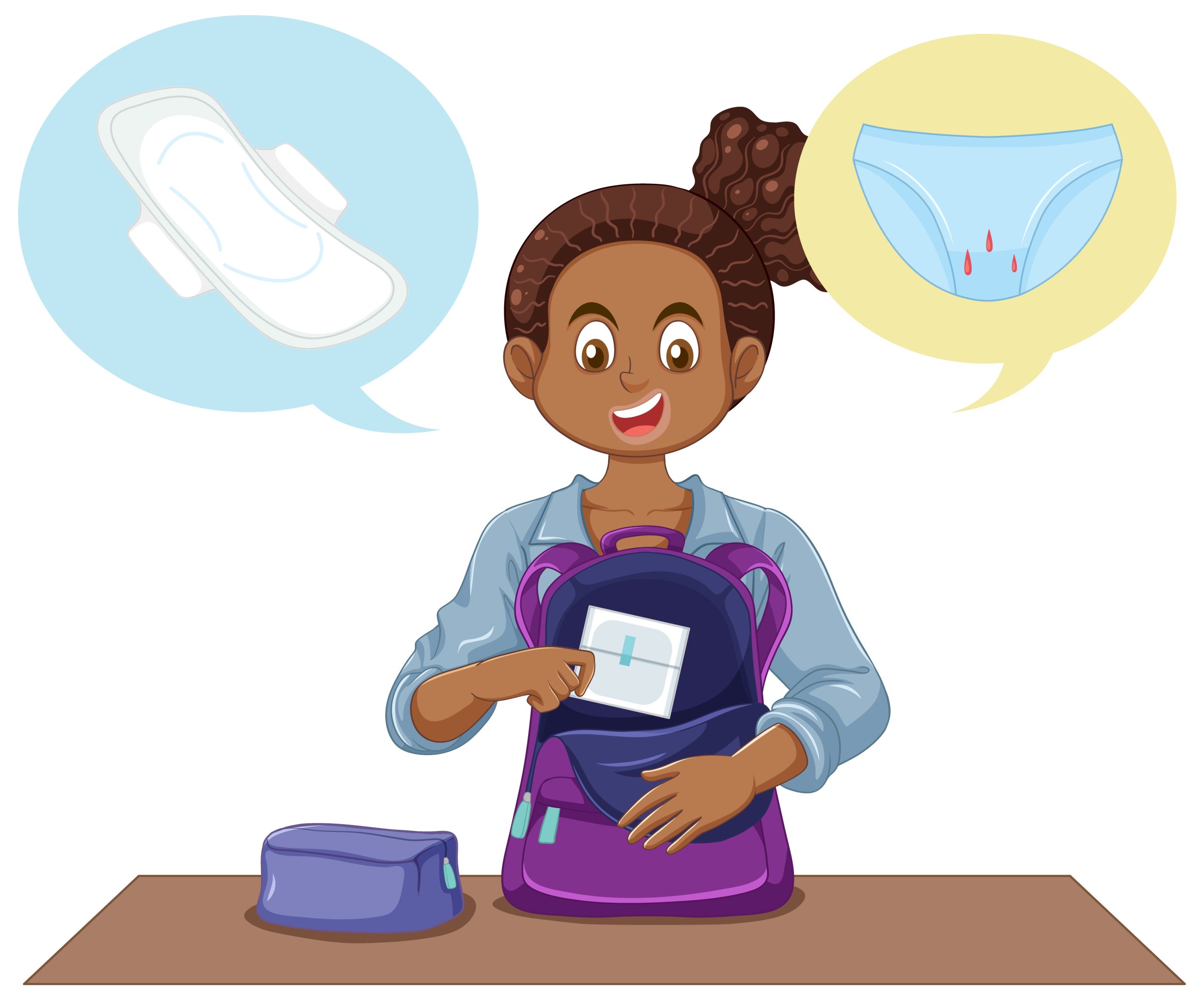A girl preparing pads on puberty health education illustration - Venerate welfare foundation