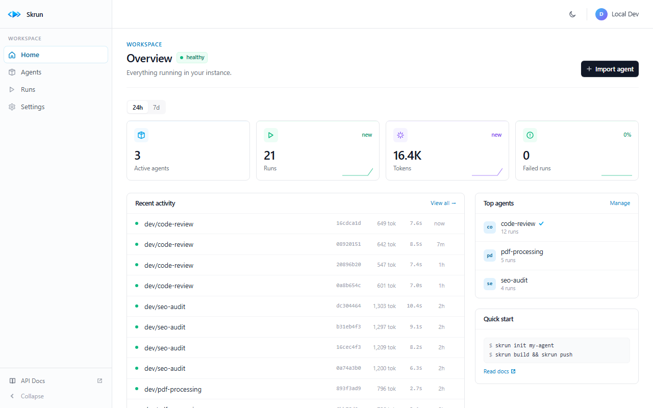 Skrun Operator Dashboard — Home