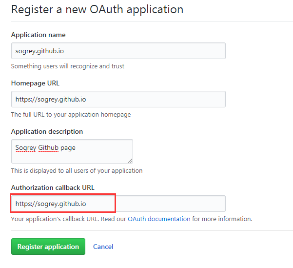 注册Gitment OAuth Application
