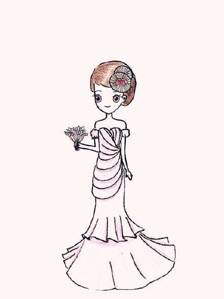 唯美彩铅婚纱人物画