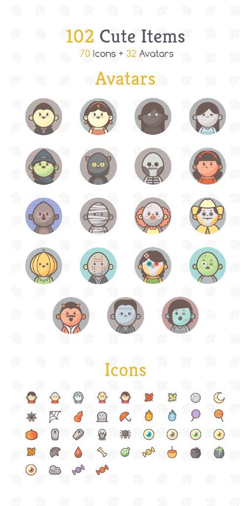 漫画风格的万圣节图标矢量素材