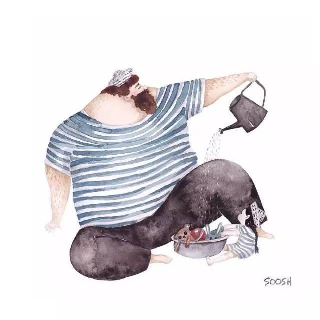 插画师Aliya Askarova关于父爱的暖心水彩画