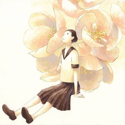 关于花与少女的唯美清新的主题插画图片