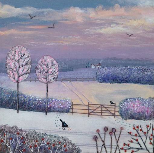 很清新画风的田园风光油画