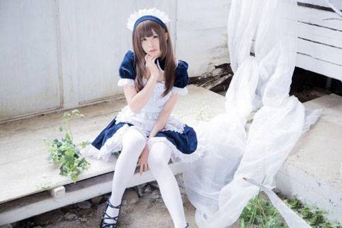 日本人气COSER五木昶白色女仆装COS（1）