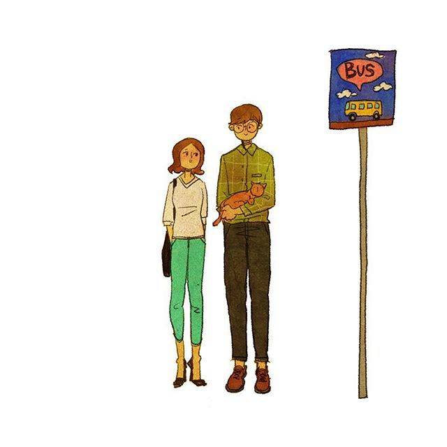 温馨甜蜜又幸福的情侣唯美插画图片