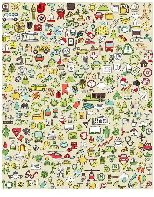 可爱的手绘简笔画手帐图标素材