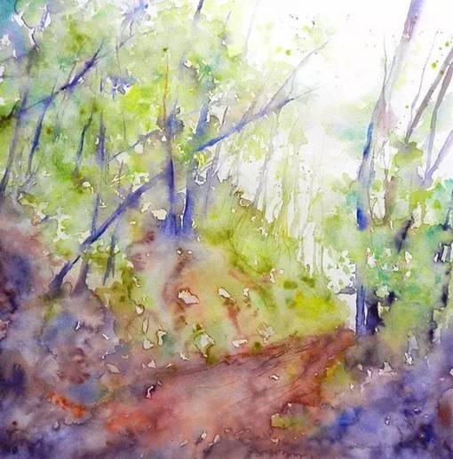 插画师Cristina Dalla Valentin色彩斑斓的树林水彩画