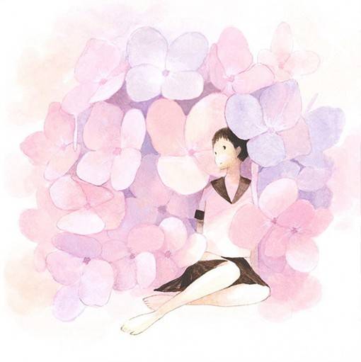 关于花与少女的唯美清新的主题插画图片