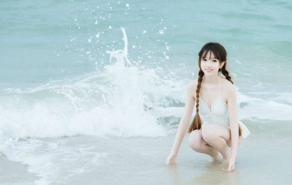 双马尾贫乳萌妹海边泳装写真图片写真（4）