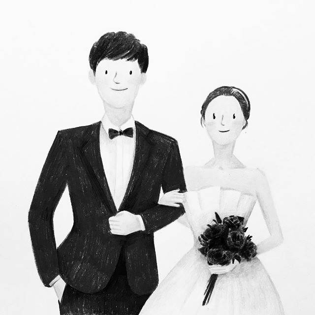 爱意满满的手绘情侣婚礼及日常生活的人物插画