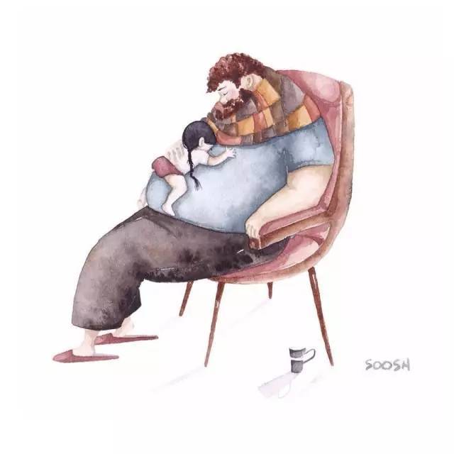 插画师Aliya Askarova关于父爱的暖心水彩画