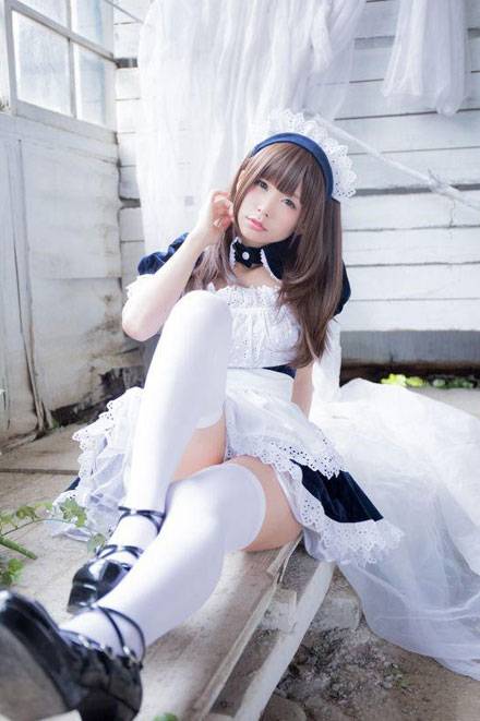 日本人气COSER五木昶白色女仆装COS（5）